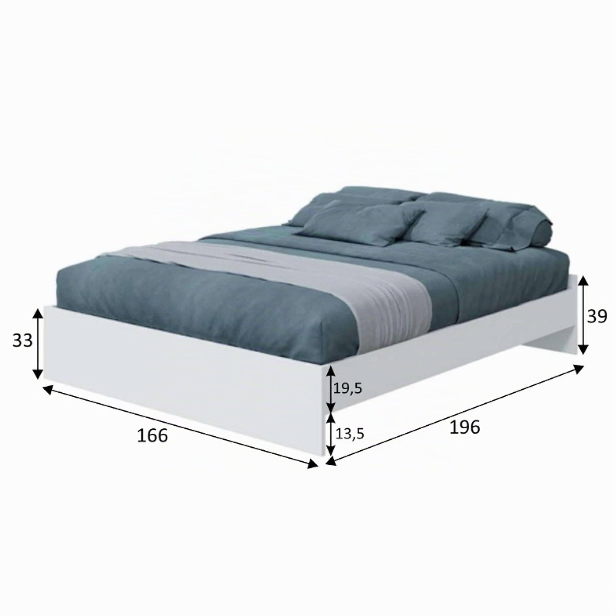Miroytengo Cama de Matrimonio Ethna 160x190 cm Dormitorio Estilo Moderno Color Blanco Artik 166x39x196 cm