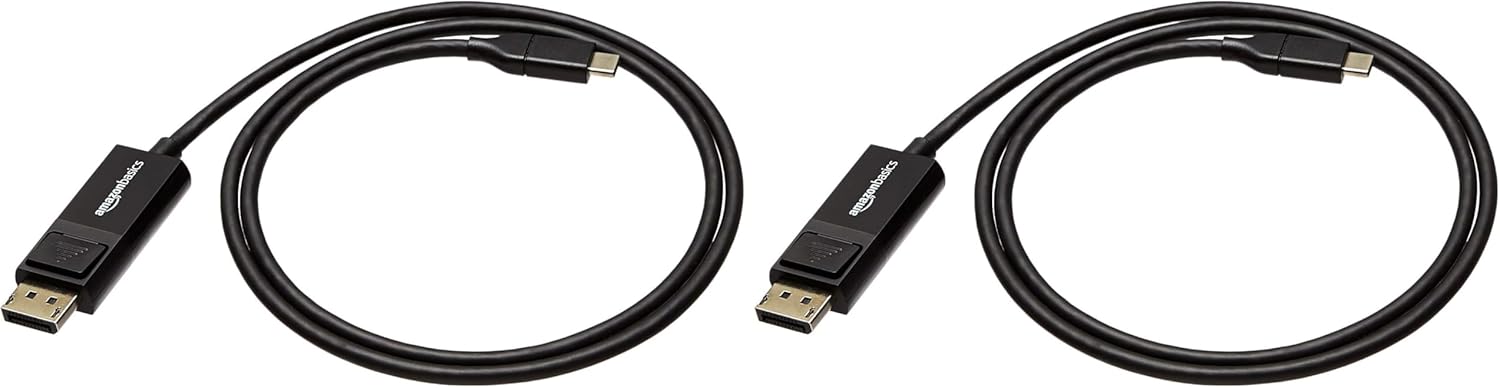 Amazon Basics Bi-Directional USB-C to DisplayPort Cable, 4K@60Hz, Compatible with MacBook Pro/Air and Thunderbolt 3, 3 ft, Black (Pack of 2)