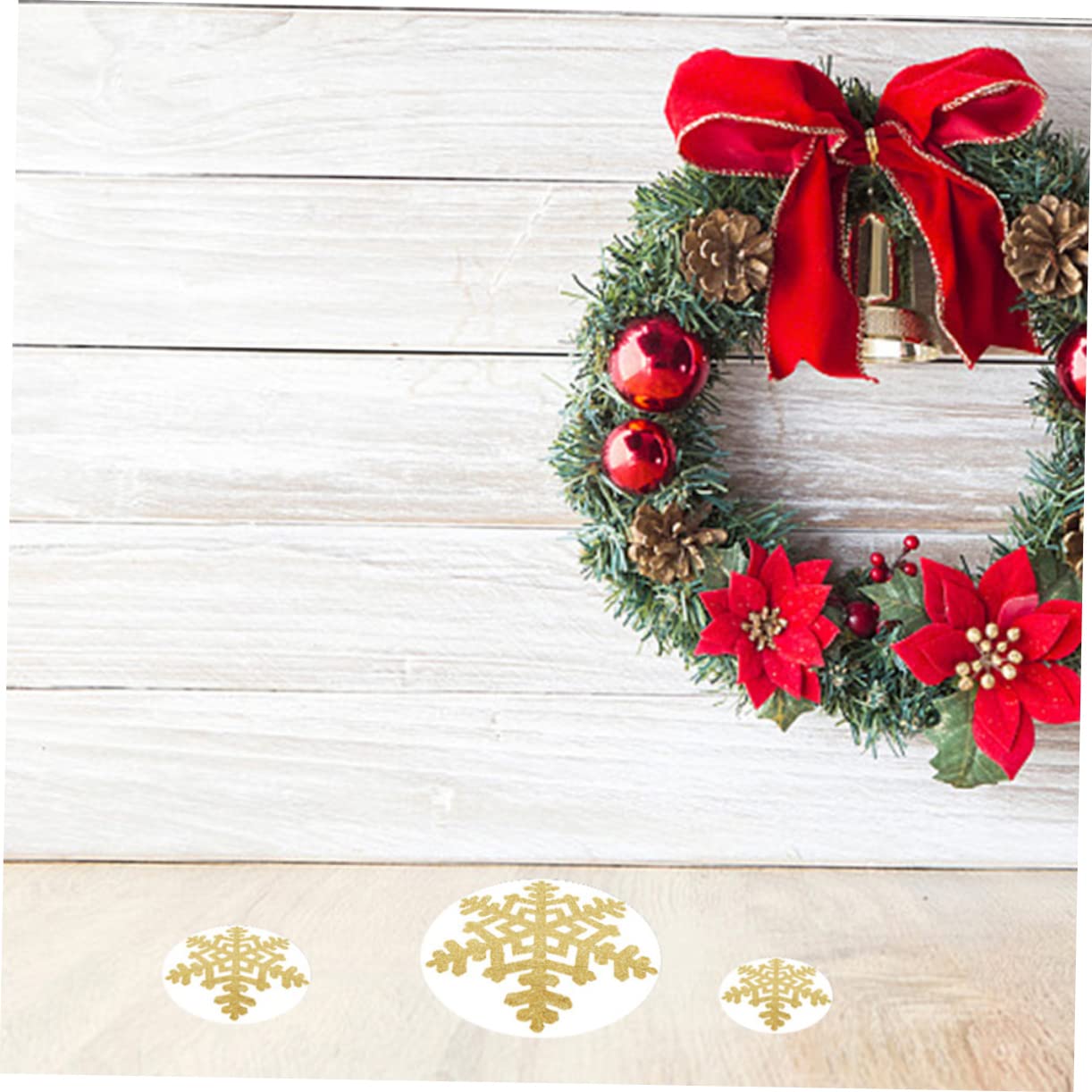STOBAZA 36 Piezas Pegatina Autoadhesiva Redonda Decoración Dorada Decoraciones De Copos De Nieve Calcomanías Navideñas Para El Piso Resplandecer Pegatinas Piso De Navidad Pegatinas Golden