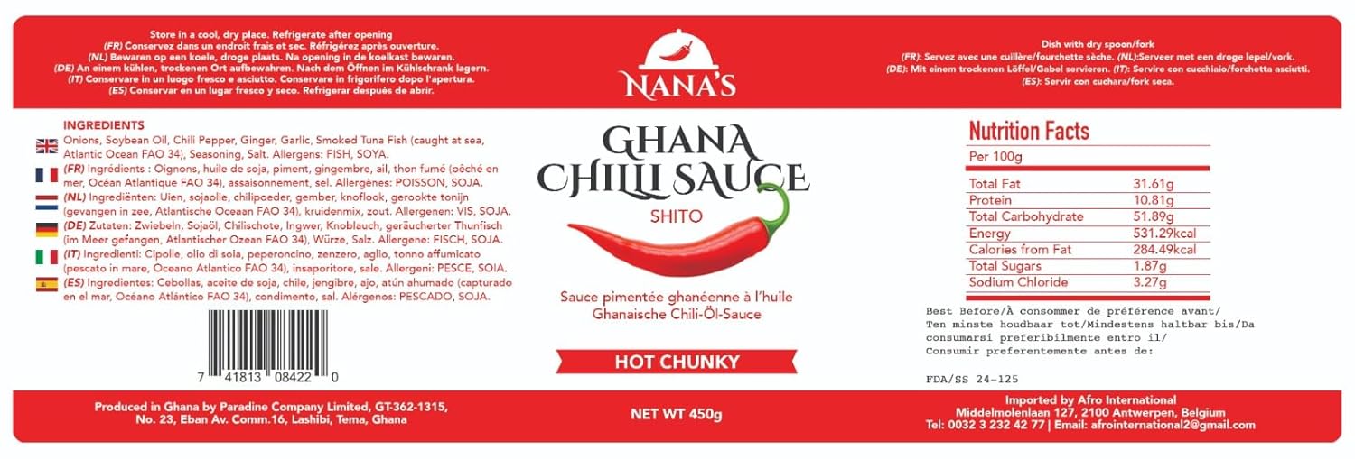 Nana Shito Ghana Chili Sauce - Shito Made with Fresh Chili, Shrimp & Spices, Adds Heat & Flavor to Any Dish, Traditional Ghana Recipe, Resealable Jar, Dip, Easy to Use & Store, African Hot Sauce