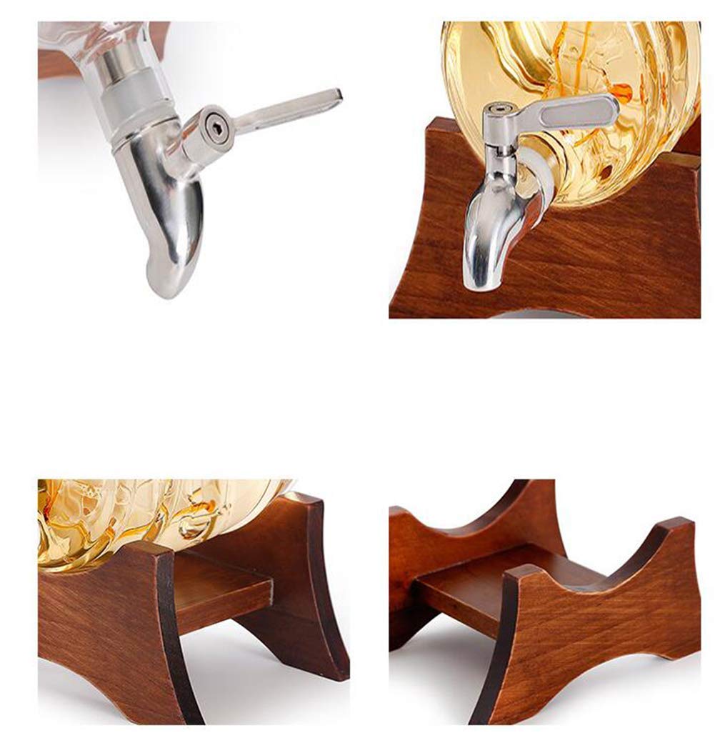 zaizai Carafe À Whisky en Baril avec Bateau, Support en Bois avec Robinet Bouteille en Verre en Forme De Tonneau De Vin, Distributeur d'alcool 1000 ML