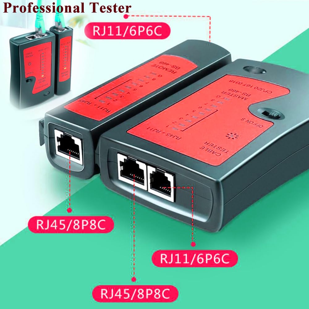 TAIWAIN Kit d'outils de sertissage CAT5/CAT6, RJ45/RJ12/RJ11 professionnel pour réparation de fils, testeur de câble LAN, kit de sertissage Ethernet, connecteurs passe-câbles Cat5 (rouge)
