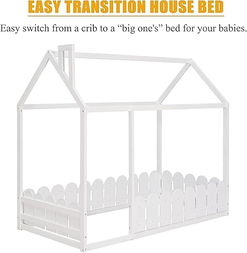 Miniatura 18 de Bellemave Cama de casa Queen con techo de madera, camas Montessori para niños, marco de cama de piso de madera para niñas, niños, adolescentes y Gris