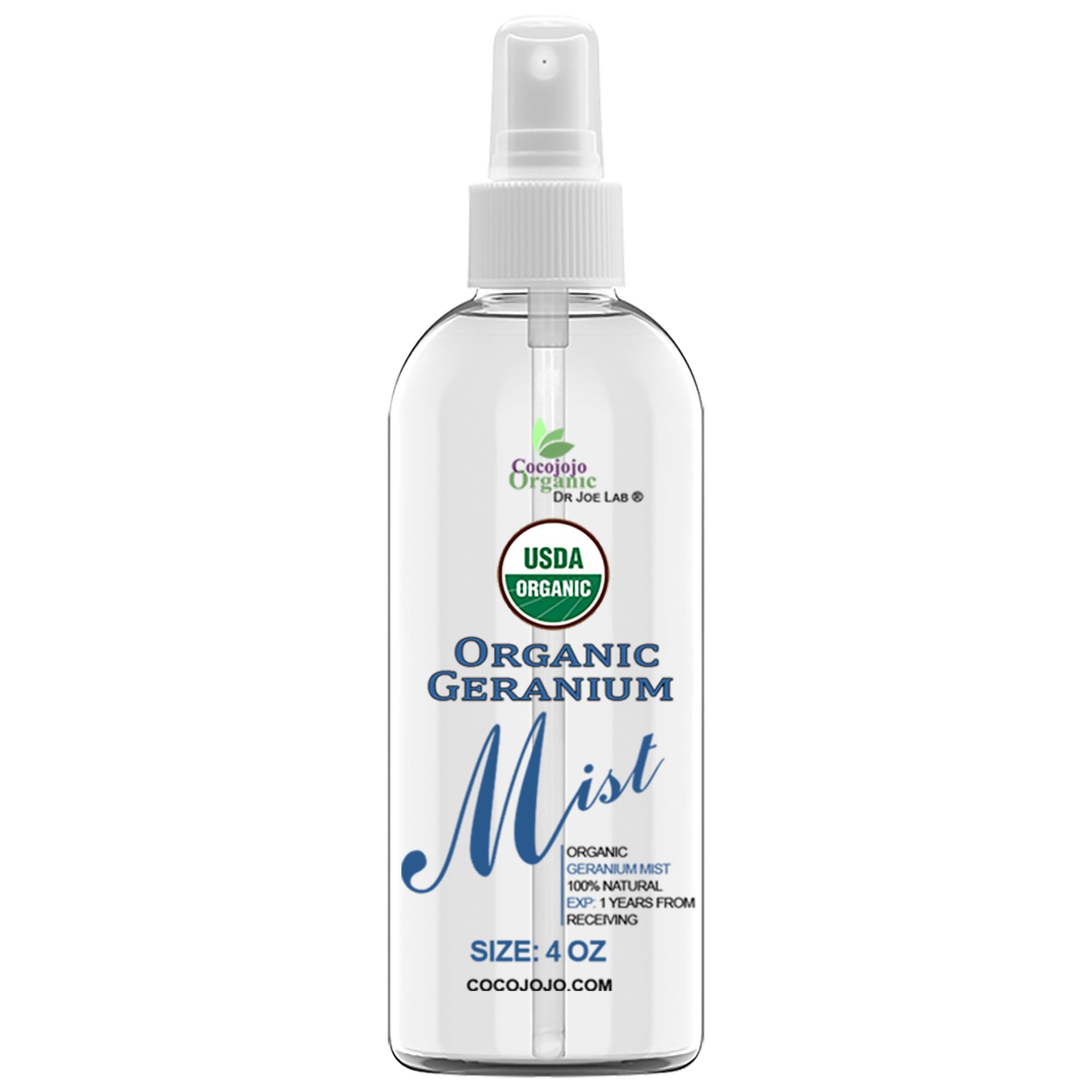 USDA Organic Geranium Mist for Skincare - Toning Mist, Face Mist Spray, Moisturizes Dry Skin, Shiny Hair Every Day, Body Mist - Geranium Essential Oil