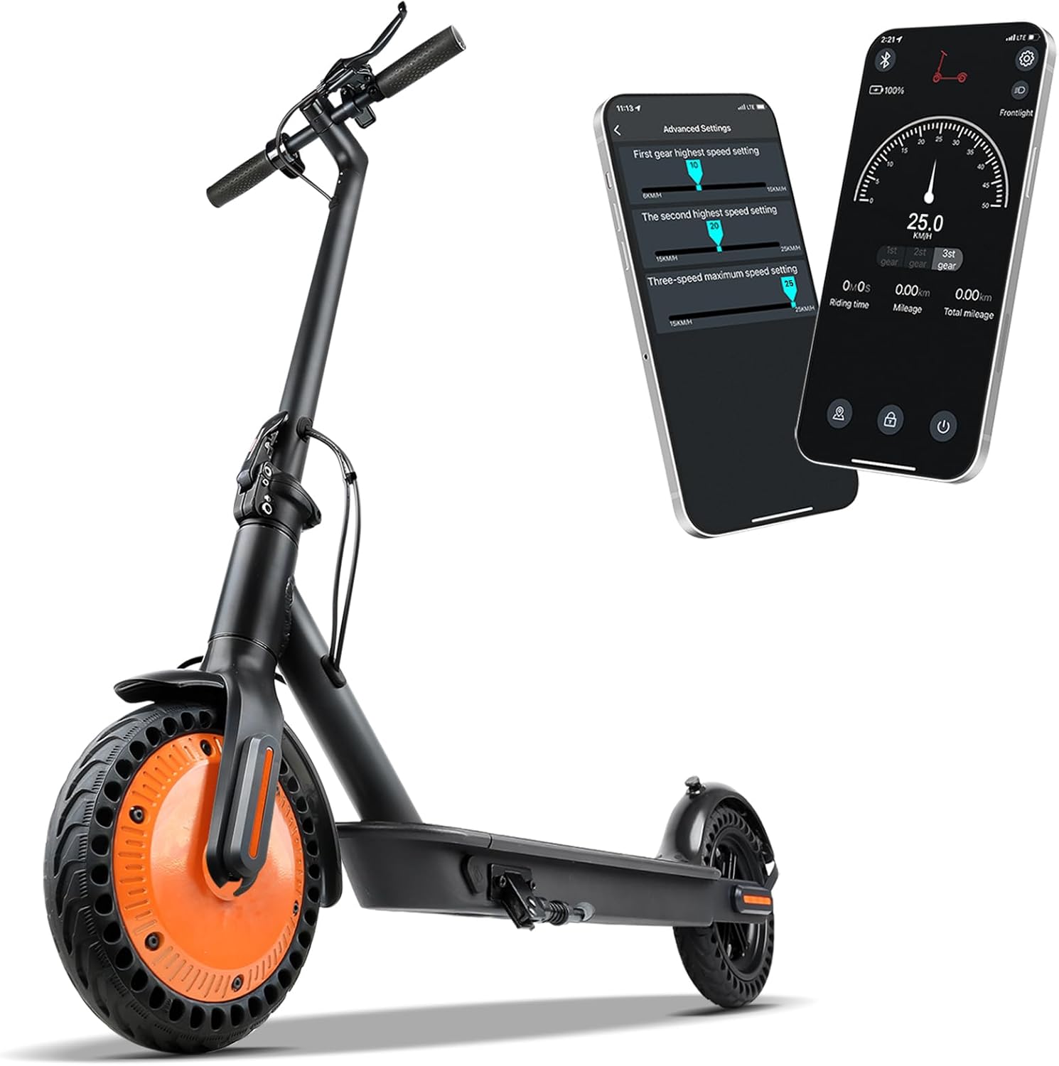 Greevego DY8501 Electric Scooter with smartphone displaying app interface