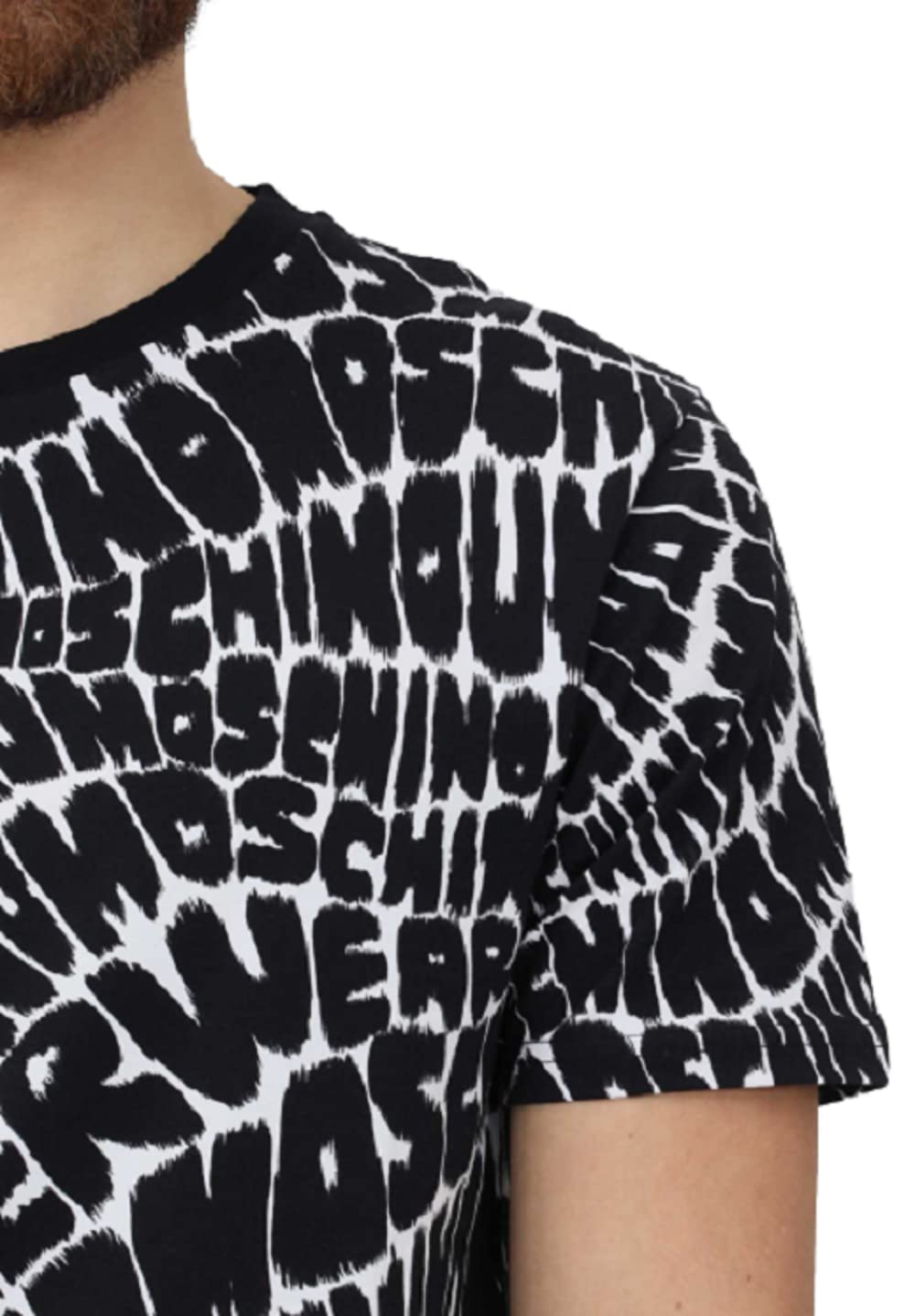 Moschino T-Shirt Mężczyźni z krótkim rękawem z nadrukiem logo wzór wydruku czarny Allover, Czarny, M