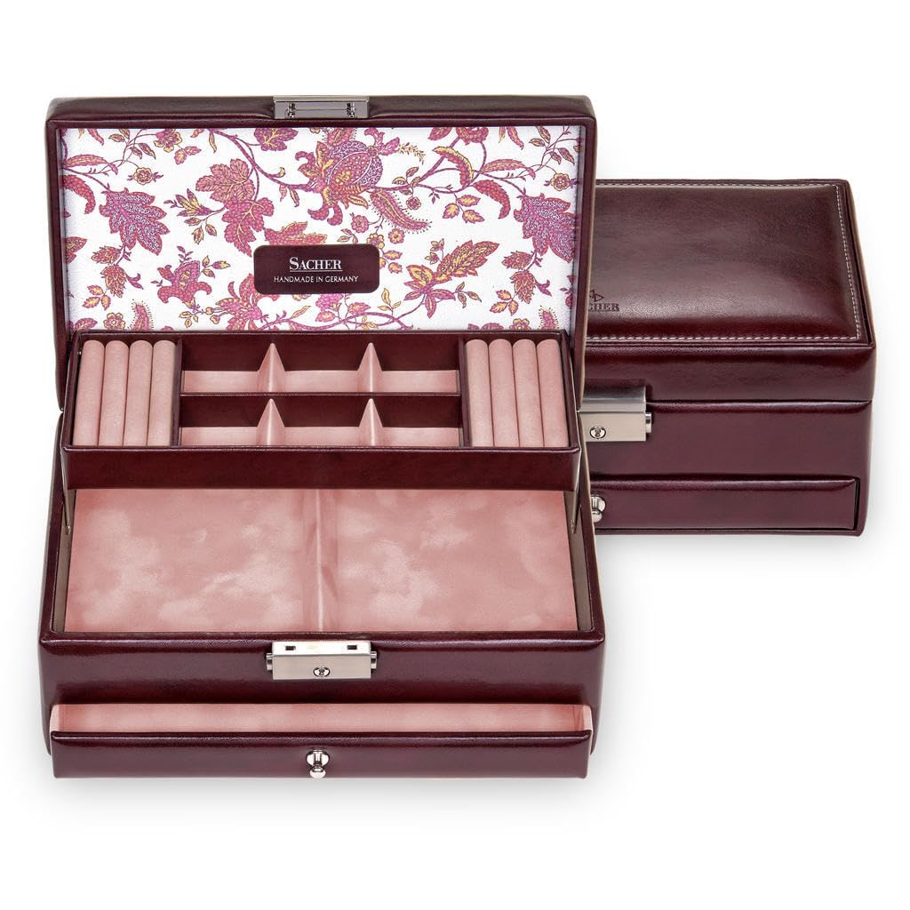 SACHER Astuccio per Gioielli Helen/florage/bordò/Handmade in Germany