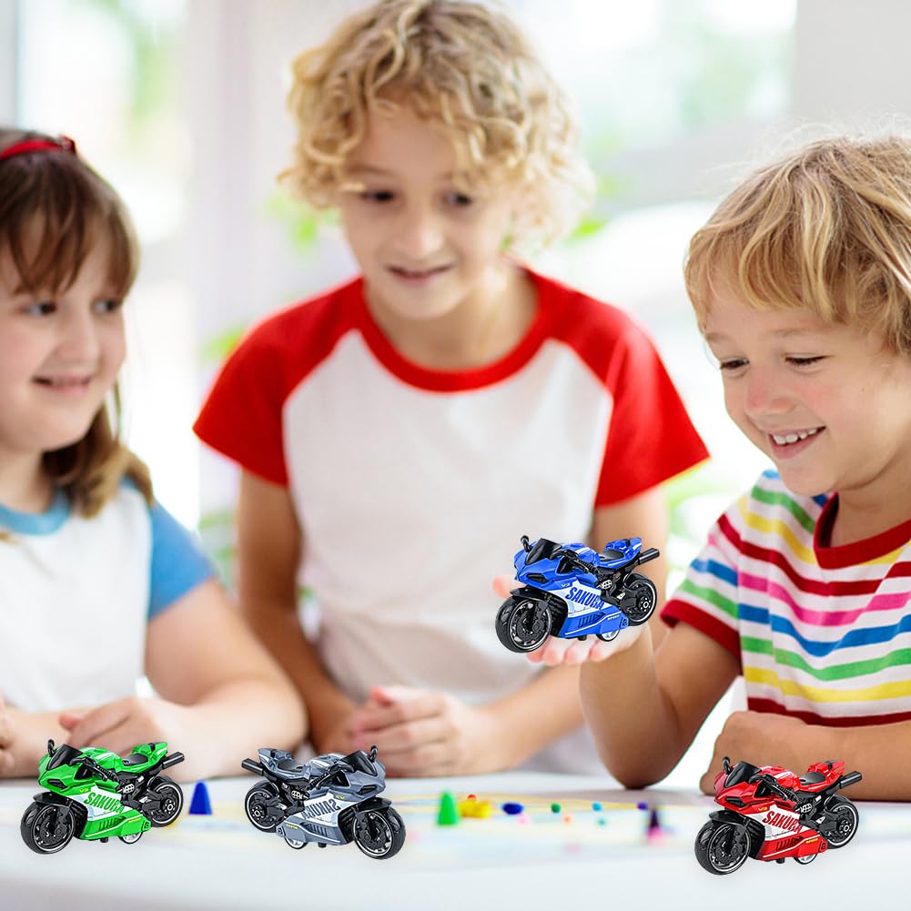 Juguete de Motocicleta de Aleación Juguete de Modelo de Motocicleta Motorcycle Toys Decoración de Motocicletas Juegos Educativos Regalo De Fiesta De Cumpleaños para Niños Niñas 4pcs