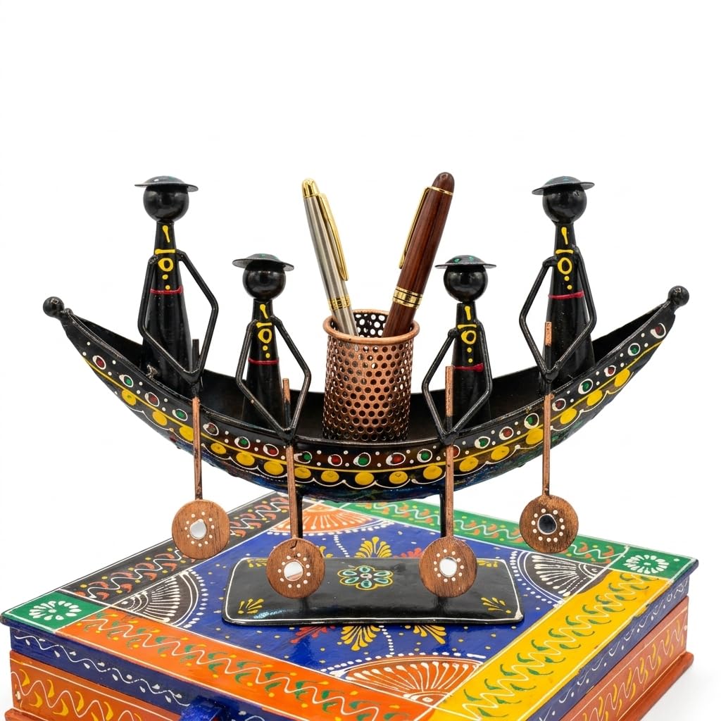 Handcrafted Metal Oarsman Boat Pen Stand Desk Organizer for Office Desk Study Table Home Décor-image-21