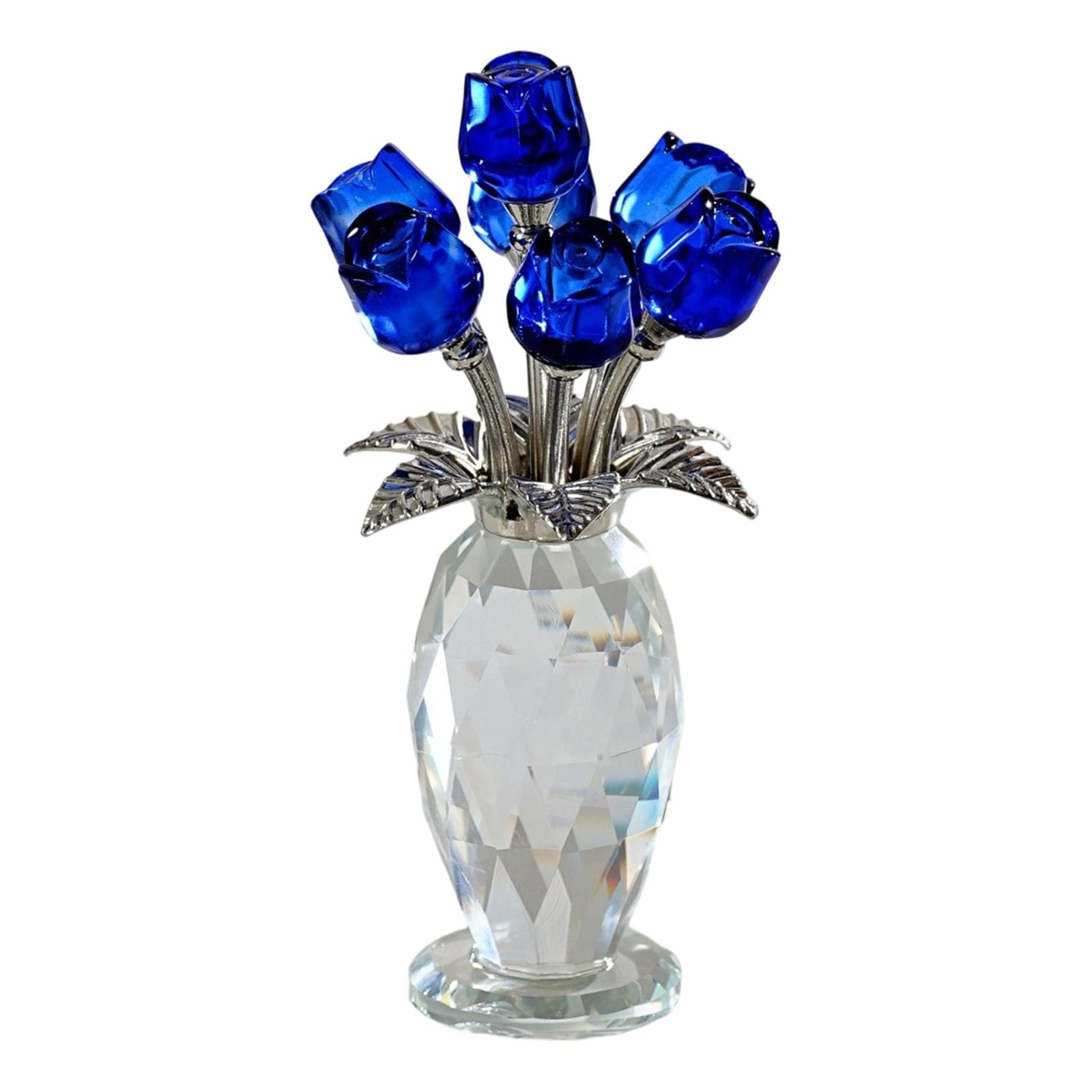 Crystal Rose Figurine Ornament, Rose Flower Wife Mom Girlfriend, Bouquet Figurine, Glass Flower with Stand Bouquet