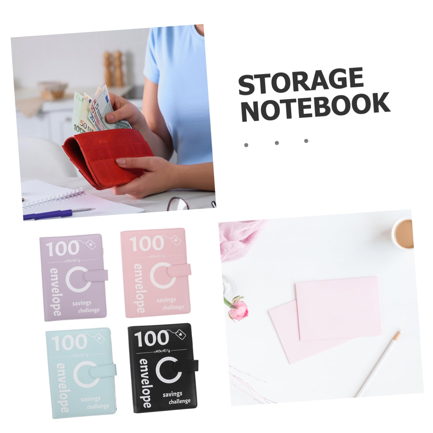 Artibetter Quaderno Challenge Risparmio Denaro per Coppie, Raccoglitore con Buste Trasparenti, Design Elegante, 4 Set per Organizzare Budget