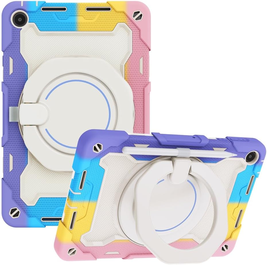 IVY Handheld Rotating Ring Bracket Armour Silicone Case for MatePad SE 10.4 Tablet - [Shoulder Strap][Angle Adjustment] - Colorful Pink