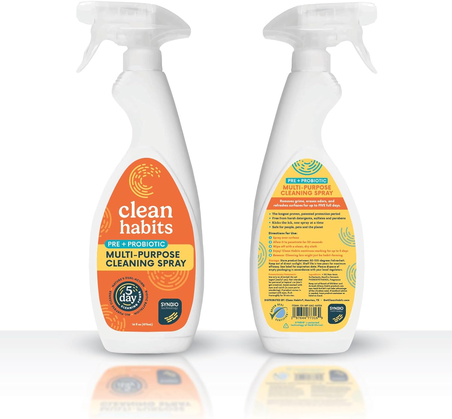 Pre + Probiotic Multi-Purpose Cleaning Spray, Five Day Clean Reduces Grime and Odors, 16 Fl Oz per Bottle (4 Pack)