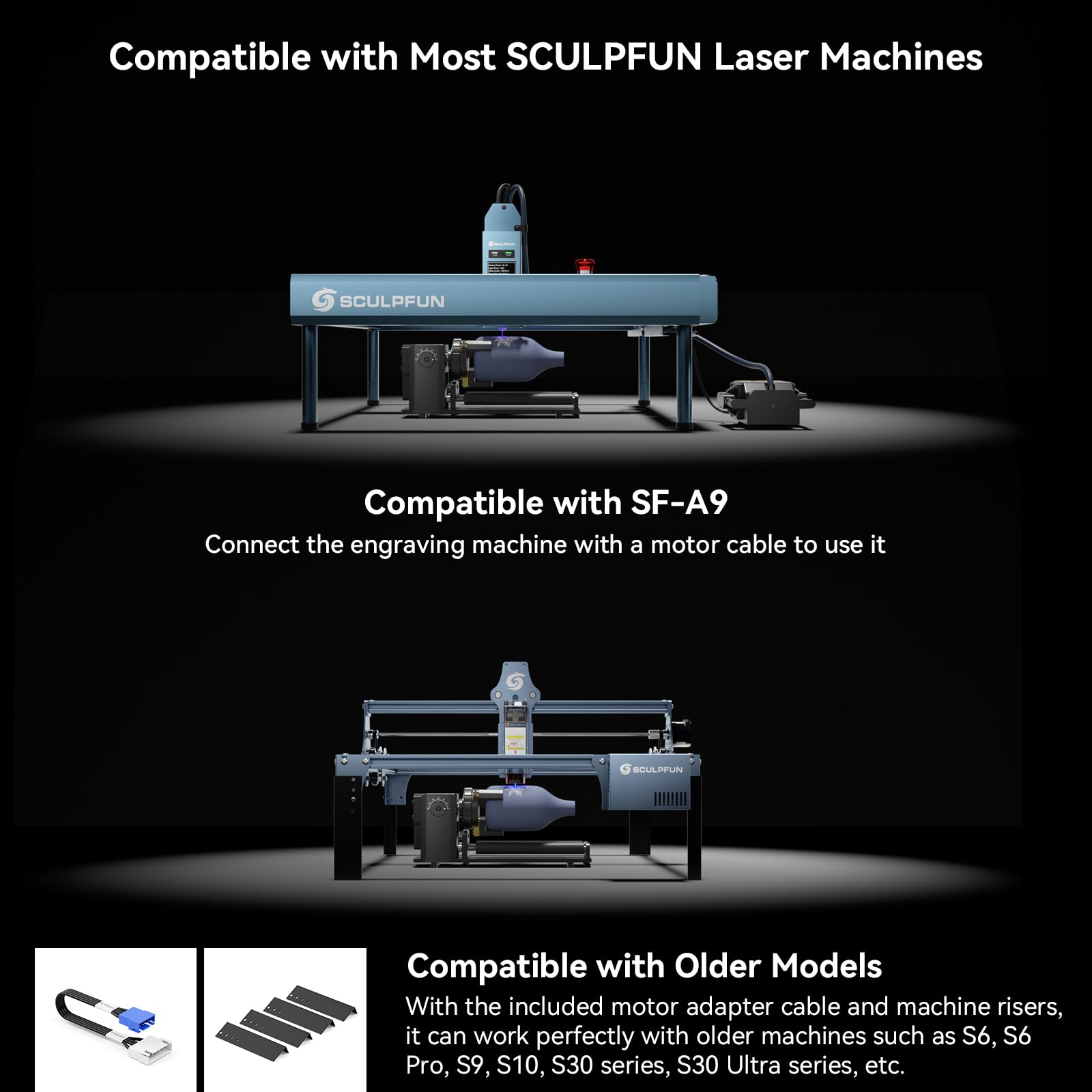 SCULPFUN RA Pro Max wałek obrotowy 4 w 1, uchwyt obrotowy do grawerowania laserowego serii S9 S30 Ultra SF-A9, wielofunkcyjny moduł grawerowania wałka w osi Y do grawerowania laserowego,