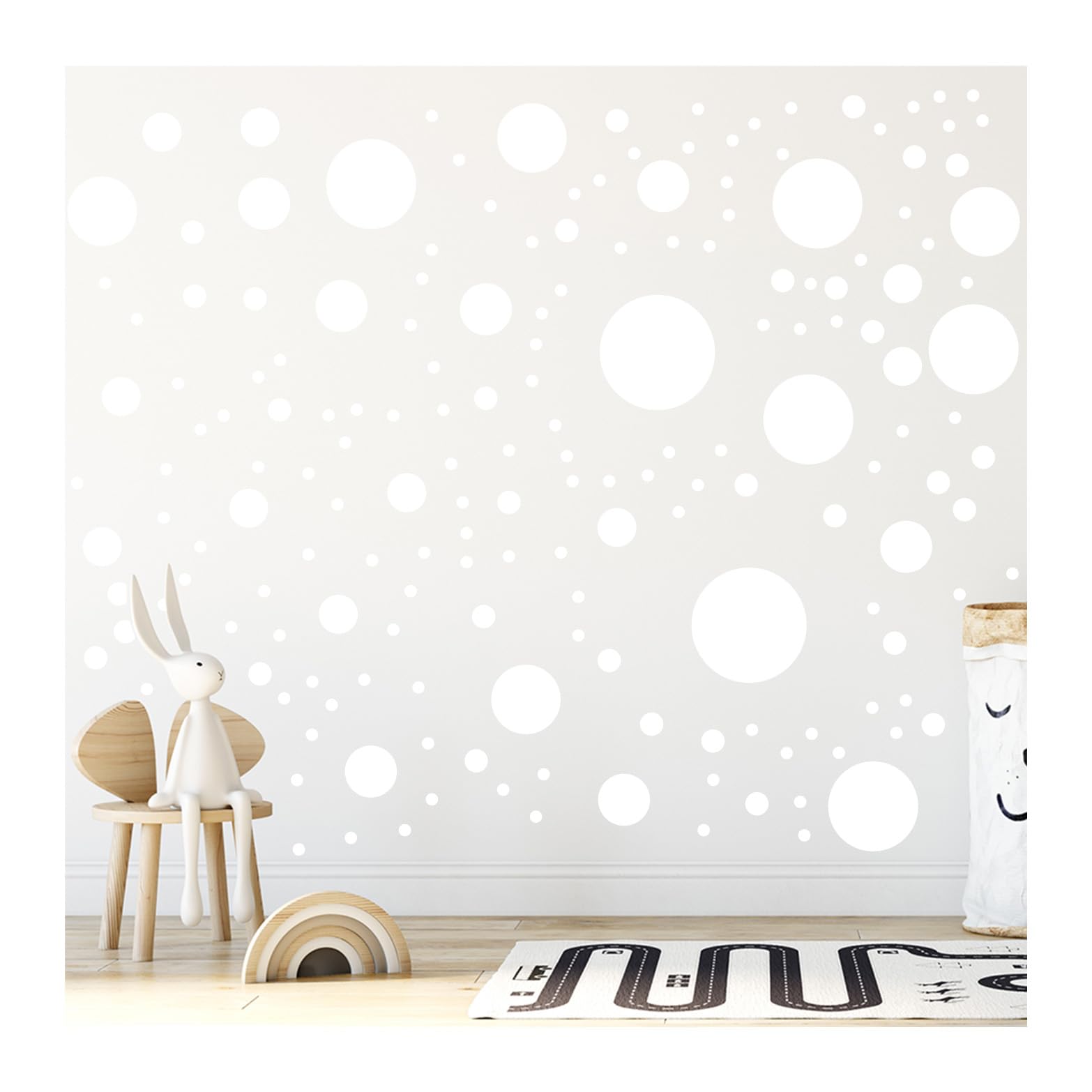 Stickerdeen White 500+ Assorted Polka Dot Circle Wall Stickers For Kids Bedroom Living Room, Classroom, Playroom Decor Removable Vinyl Wall Stickers Dots Wall Decals (White)