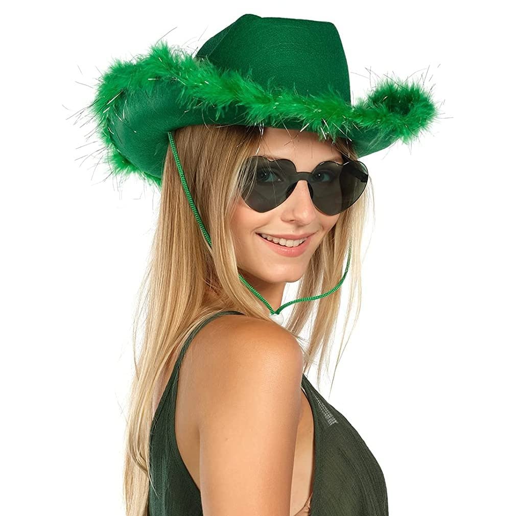 Grüner Glitzer Cowgirl Hut – Weitkrempiger Cowboyhut Für Western-Partys, Kopfumfang 58 Cm