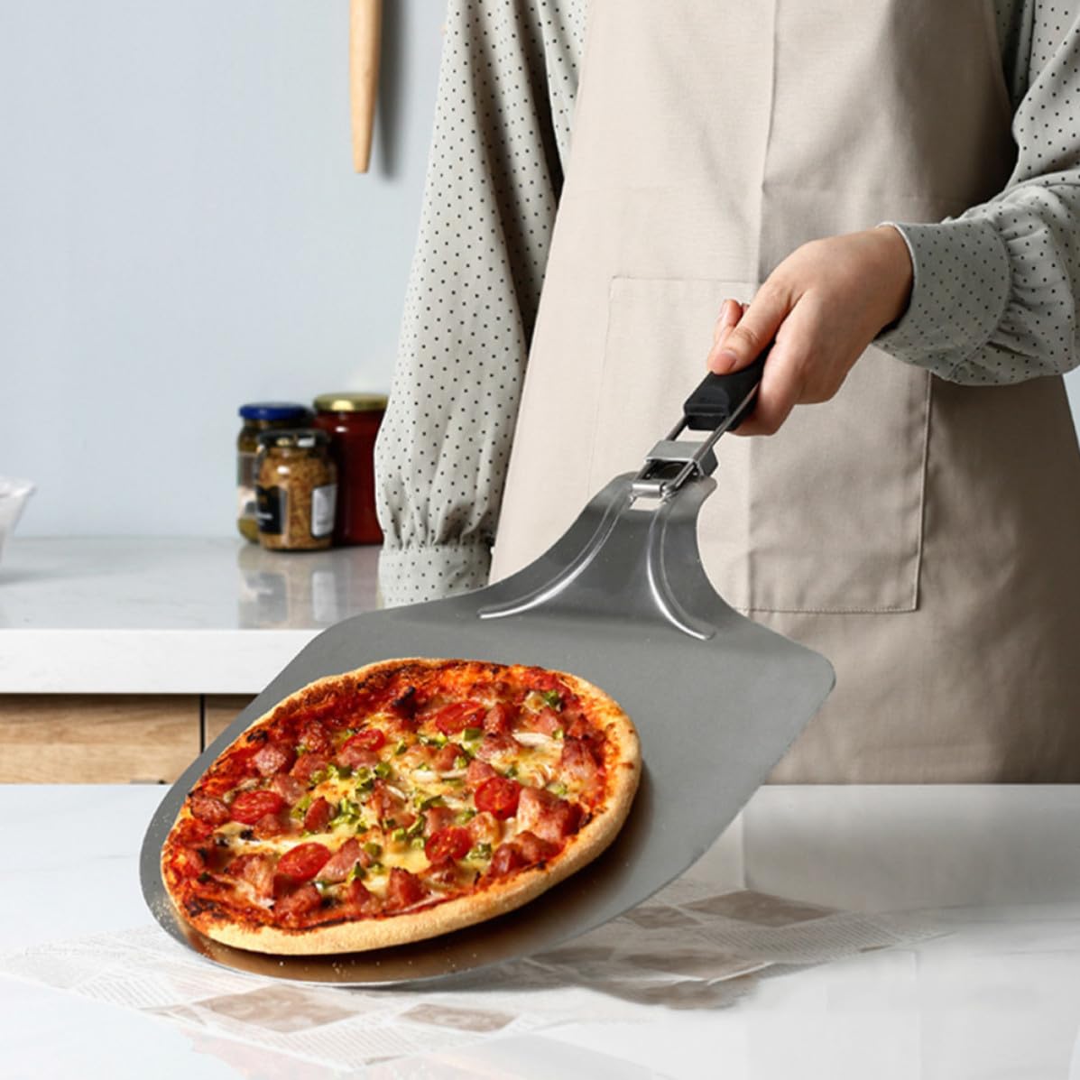 Pala per Trasferimento Pizza Pieghevole in Acciaio Inox, Uso Domestico