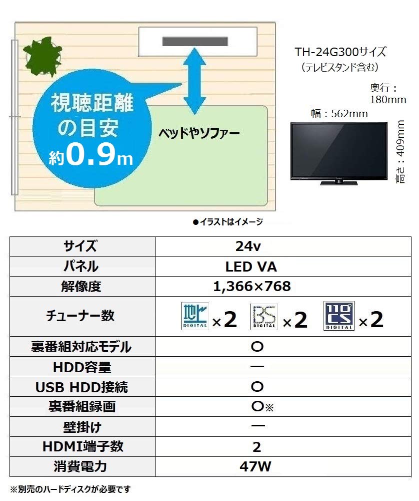 Amazon | パナソニック 24V型 ARC対応 液晶 テレビ VIERA TH-24G300 