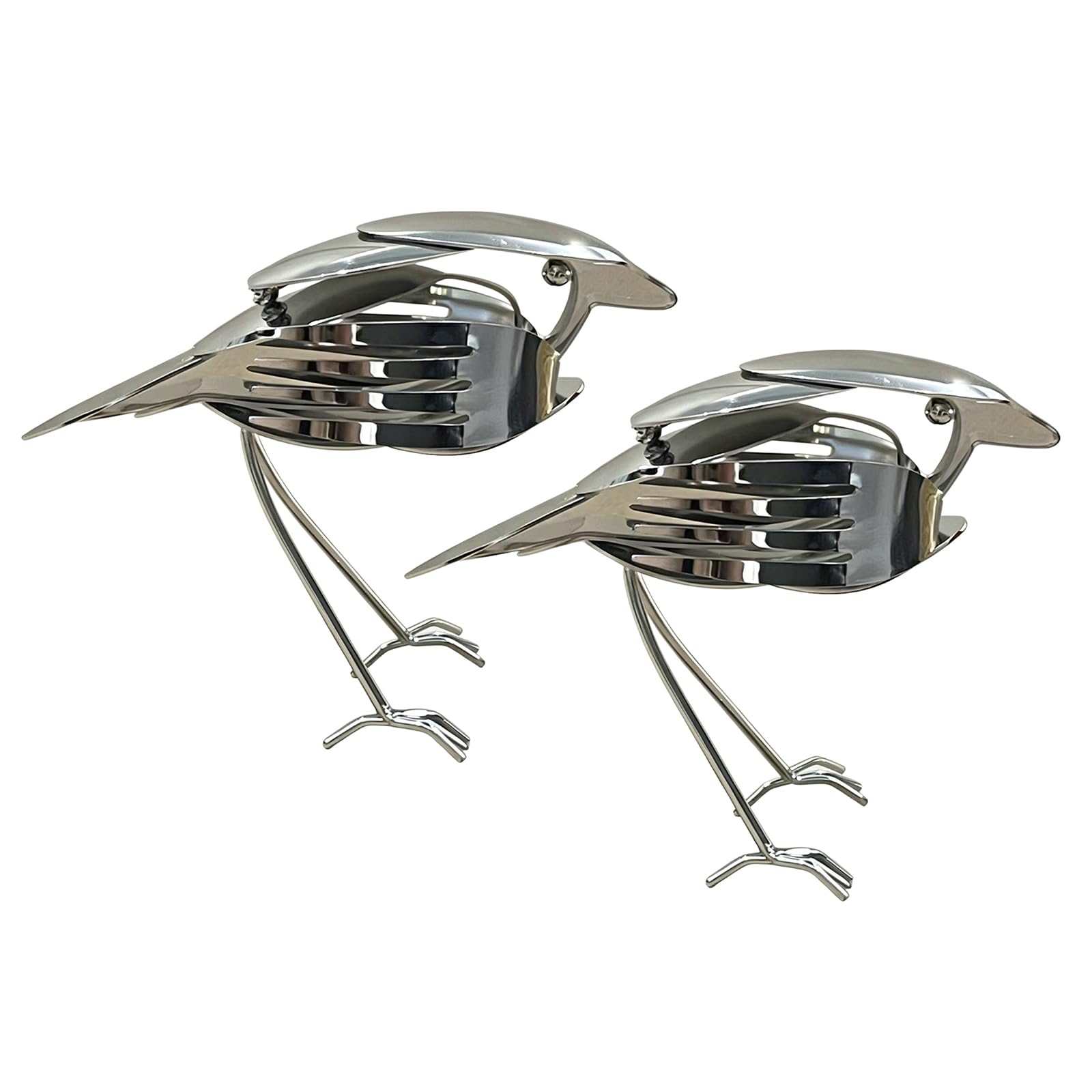 2pcs Robin Metal Art Sculpture Handcrafted Bird Statue Spoon Fork Mockingbird Sculpture Stainless Steel Small Yard Art Figurine Ornament for Dining Table Office Desktop (1 Silver)