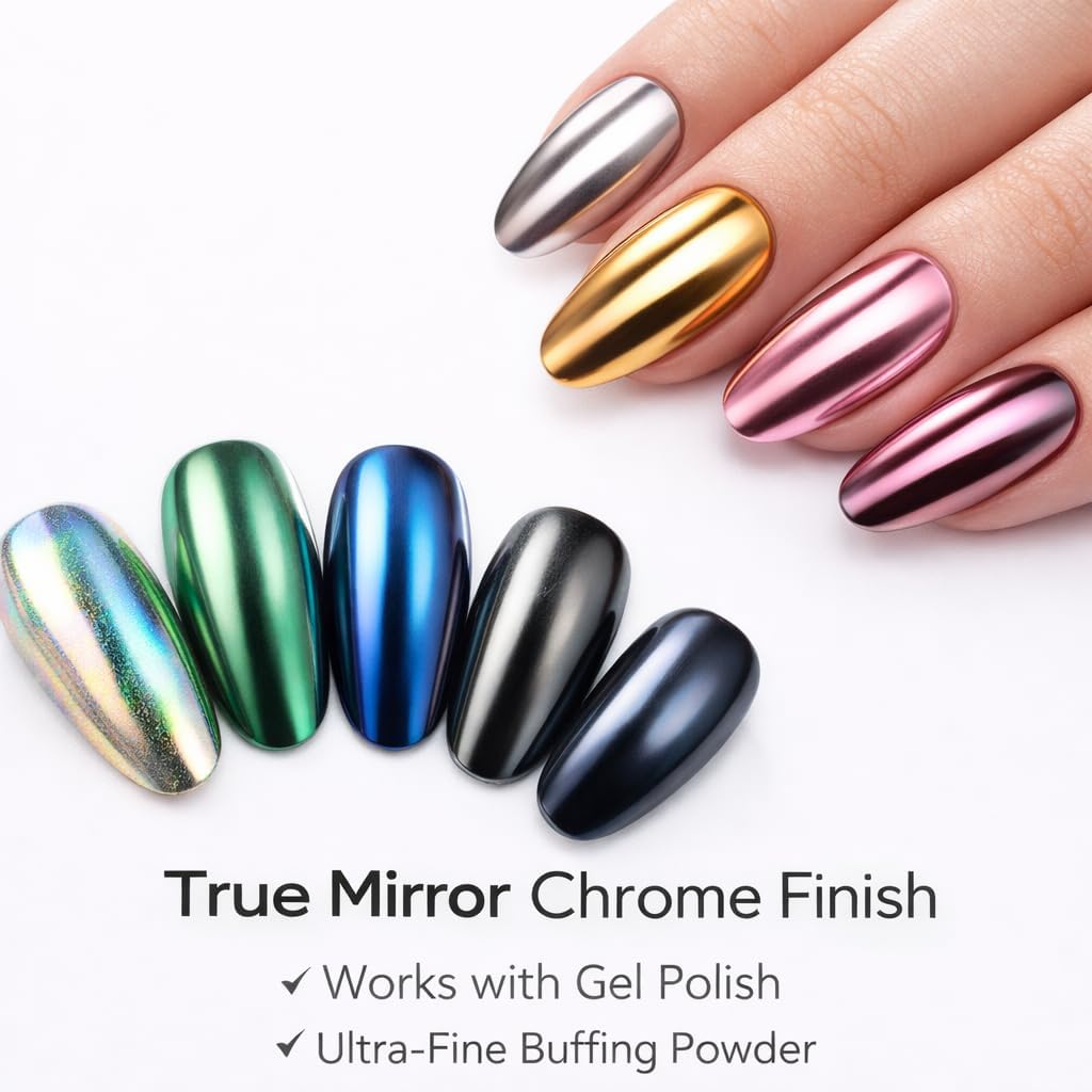 BALTIC DAY Chrome Powder - 48 Color Artist Set for Nails & Resin | Metallic Mica Pigment Kit for Nail Techs, Resin Art & DIY Crafts