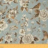 Sketch Bird Fabric by The Yard Retro Wild Blooming Flowers Animal Decor Fabric for Teens Sewing Lovers Vintage Outdoor Botanical Plants Fabric for Room Decor and DIY Upholstery 1 Yard,36' L x 59' W