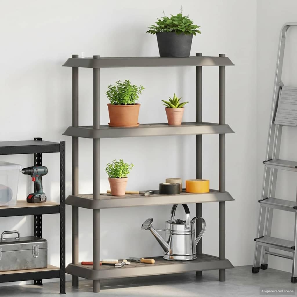 Générique Unità portaoggetti 4 livelli 100 x 40 x 136,5 cm PP Grigio Chiaro | Uso interno esterno, fori drenaggio, pulizia semplice, supporto piante, fissaggio a parete incluso