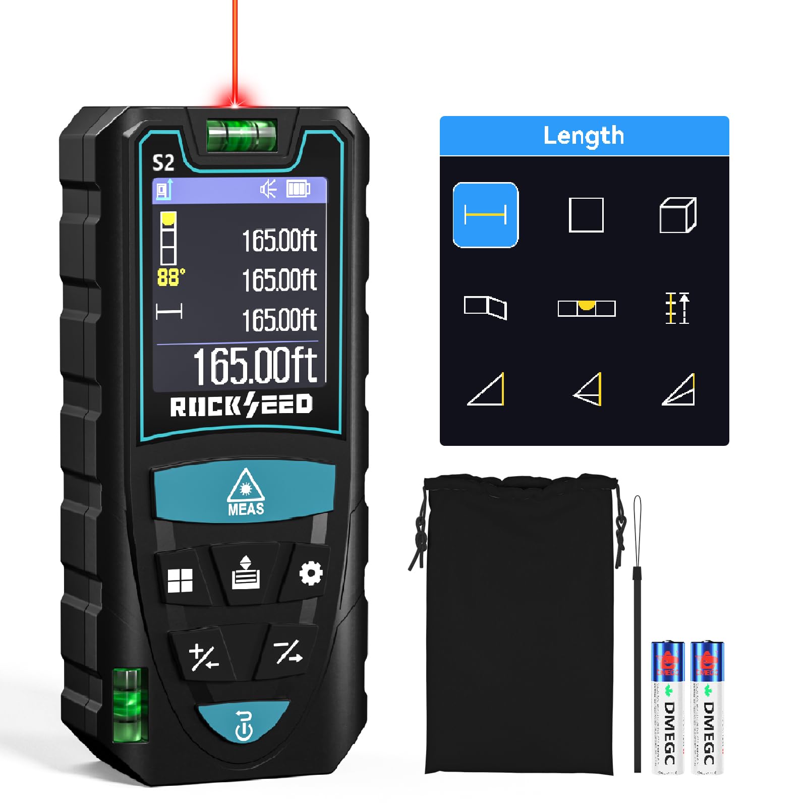 RockSeed S2C Laser Measuring Tool 165FT,Laser Measure with HD IPS Color Display,12 Units Selectable,Suitable for Stake Marking/Distance Measurement/Area Measurement/Volume Measurement