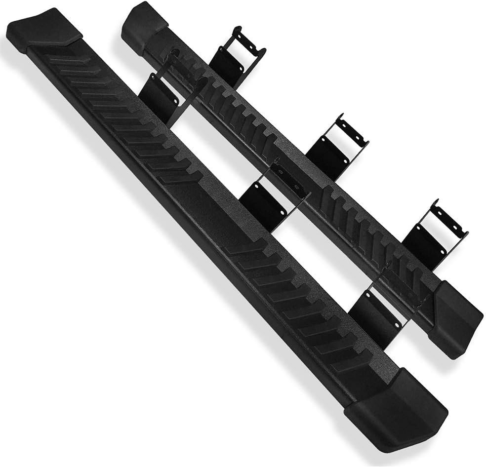 IKON MOTORSPORTS, Running Board Compatible with 2017-2025 Ford F250 Superduty Crew Cab, V Style Black Side Step Nerf Bar Pair, 2018 2019 2020 2021 2022