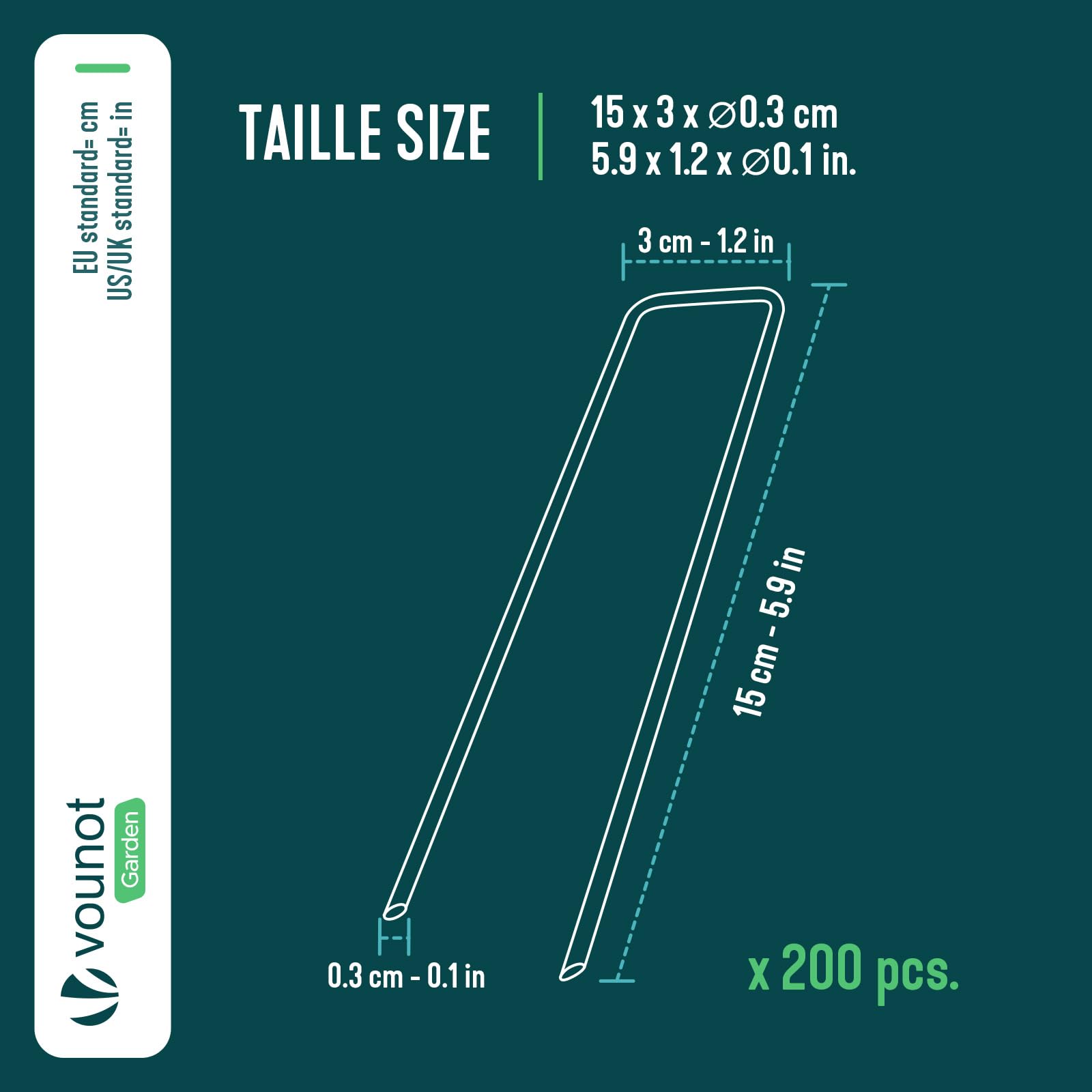 VOUNOT® Set da 200 Picchetti di Fissaggio per Telo Pacciamatura in Metallo Zincato, Picchetti da Giardino a U 150x30 mm Ø 3 mm, per Teli Anti Erbacce, Reti, Prato Artificiale e Tubo Irrigazione