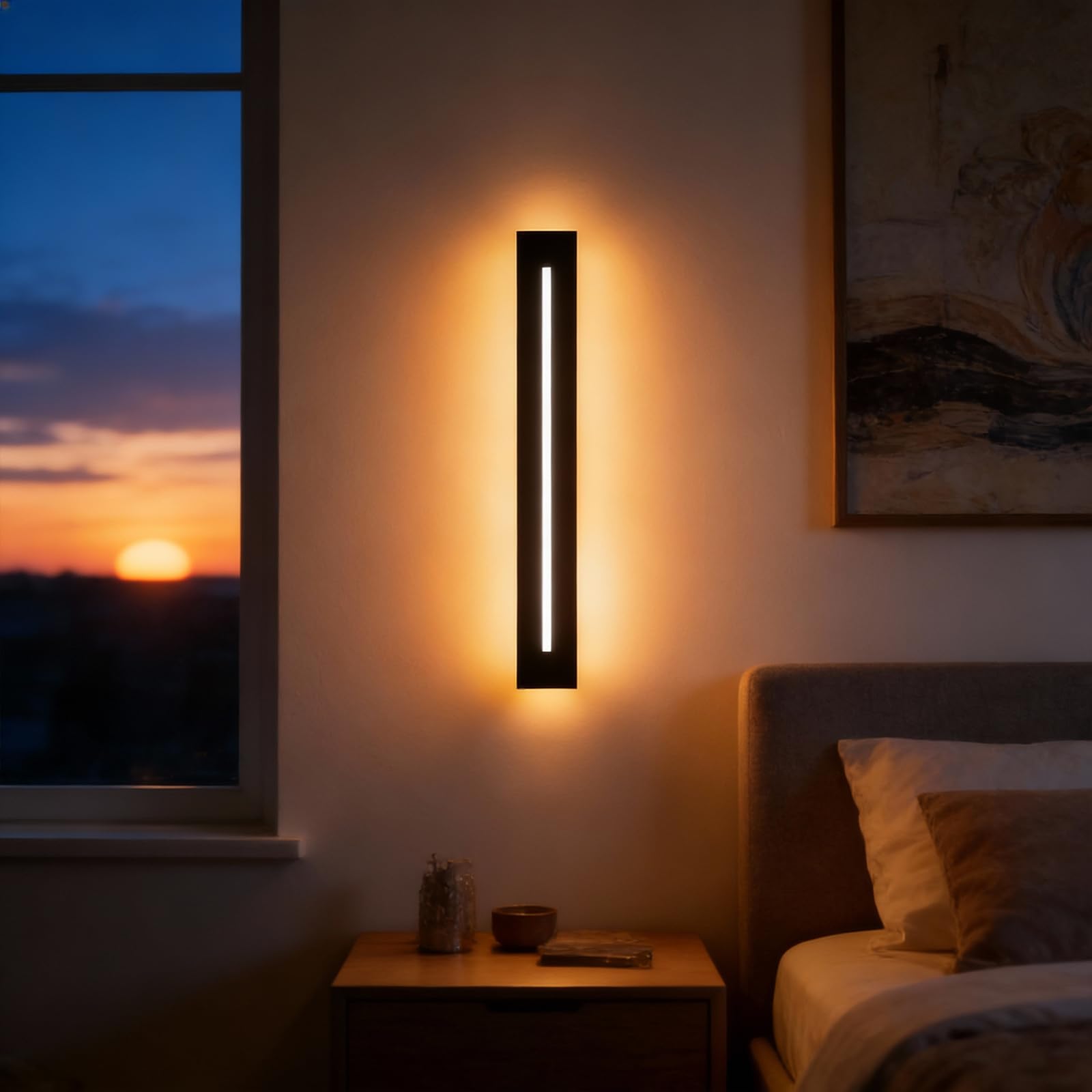 Aplique pared interior con Control Remoto,10W 1100LM lampara led,40CM lampara pared Regulable,3 Temperaturas De Iluminación,lampara de pared para Dormitorio Salón Escalera Pasillos(Negro)