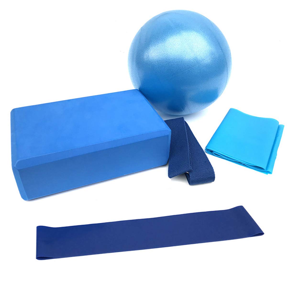 Blue_Stone 5 Piece Yoga Sets Yoga Starter Kit for Beginner Equipment Include Fitness Mini Yoga Ball (10 inch) Yoga Blocks Stretch Strap Resistance Loop Bands Exercise Yoga Cotton Strap