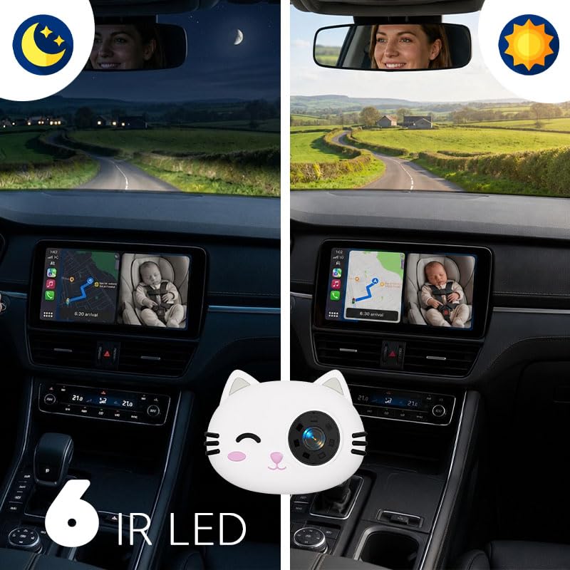 BEEPER BABEECAM 2 • Telecamera per bambini con CarPlay & Android Auto – Kit di Sorveglianza Baby Embedded Telecamera per Sedile Posteriore, Display su Schermo del Veicolo, Installazione Facile