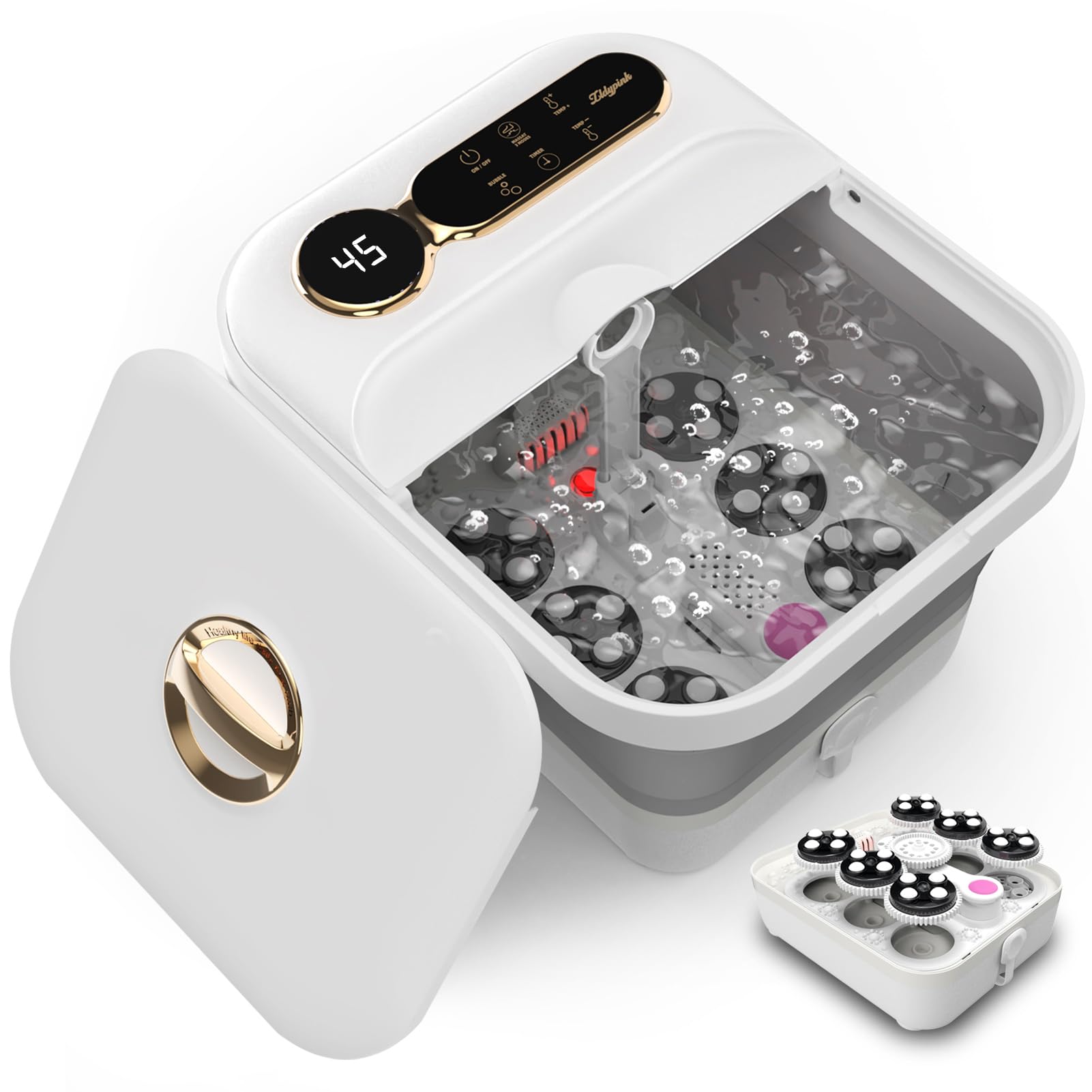 Spa plegable para pies con calor, masajeador eléctrico de baño de pies con 24 bolas de masaje Shiatsu motorizadas, control de burbujas y temperatura, bañera de spa de pedicura para relajar los pies