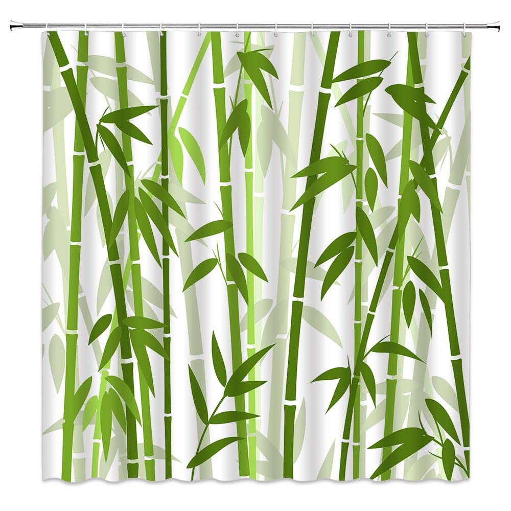 ZKJSMGS Bamboo Shower Curtain Green Bamboo Forest Tree Japanese Asain Art Rustic Wild Nature Plant Scenic Watercolor Fresh Spa Fabric Bathroom Sets with Hooks,Green