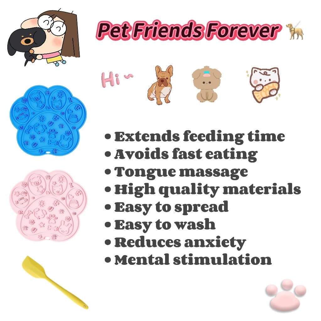 Pet Friends Forever Silicone Licking Mats, 2-Pack, Blue and Pink, 18.5 x 20 cm, with Suction Cups - Image 3
