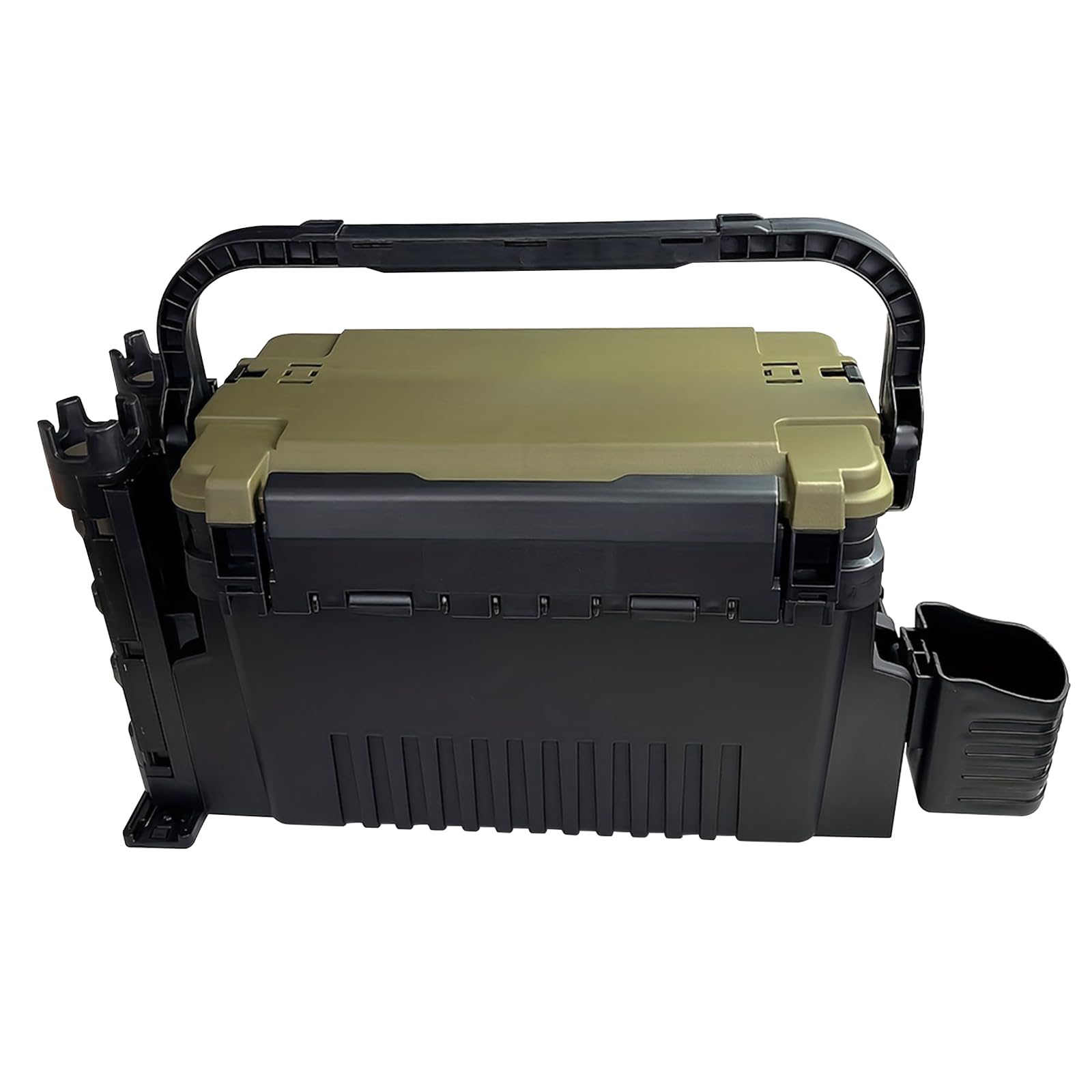 Angelkoffer Groß 11L, 2-Stöckige Angelbox mit Rutenhalter & Becherhalter | Stoßfeste Köderbox, Tragbare Angelkiste mit Sitzfunktion bis 150kg, Angelzubehör Organizer für Spinnfischen & Karpfenangeln