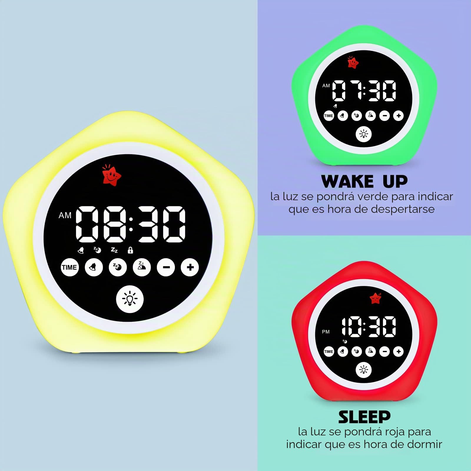 Reloj de alarma para niños, reloj de entrenamiento de sueño para niños pequeños con luces nocturnas, reloj OK para despertar para niños