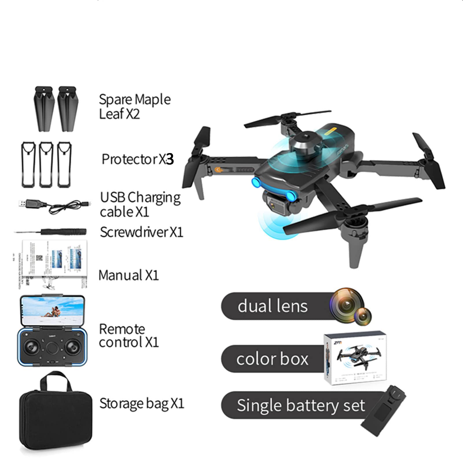 Drone con Doppia Fotocamera 4K, quadricottero RC Mini UAV Pieghevole, con Video Live FPV WiFi, prevenzione Intelligente degli Ostacoli, per Principianti Bambini Adulti