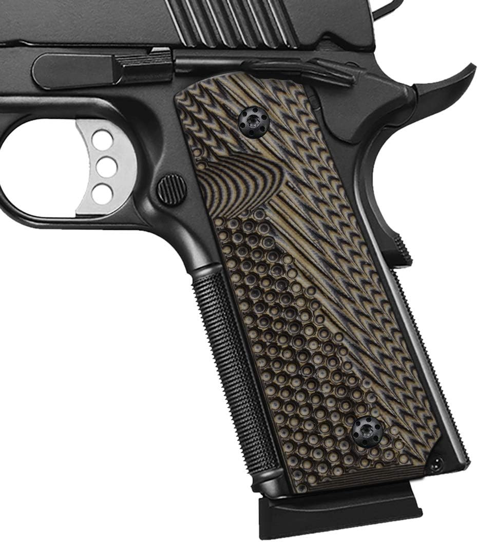 Cool Hand 1911 Grips Full Size, G10 Commander, Black Gun Grips Screws Included, Ambi Safety Cut, Aggressive OPS Texture