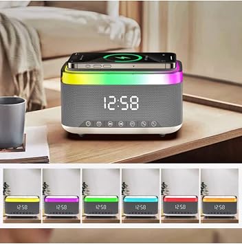 Gaman Rgb Işıklı Bluetooth Hoparlör - Dijital Saat, Kablosuz Şarj Ve Çok Renkli Led Aydınlatma [Enerji Sınıfı A+]