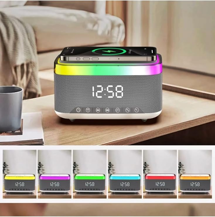 Gaman Rgb Işıklı Bluetooth Hoparlör - Dijital Saat, Kablosuz Şarj Ve Çok Renkli Led Aydınlatma [Enerji Sınıfı A+]
