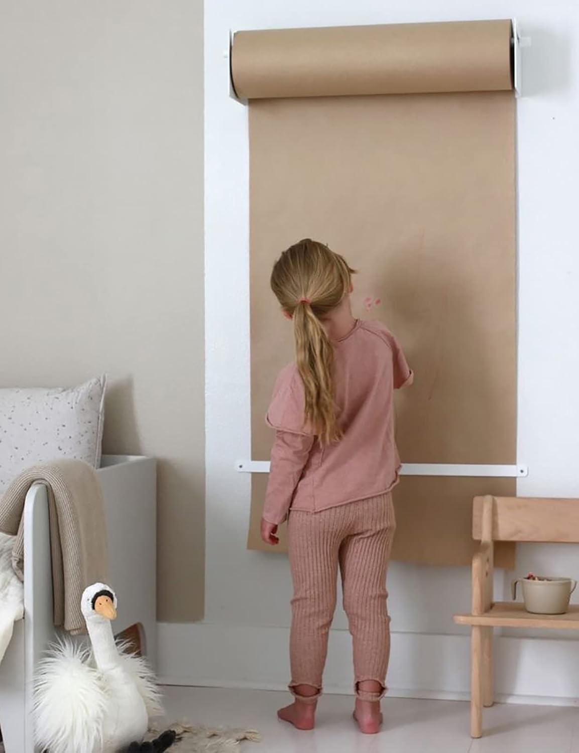 HTTGDGDH Bulletin Board Paper Kraft Paper Roll Display Stand, Wall Mount Note Paper Dispenser & Cutter With 50M Long Paper Roll And Metal Frame For Craft Poster Art Paper Roll Chr,67cm/26.4inch wide