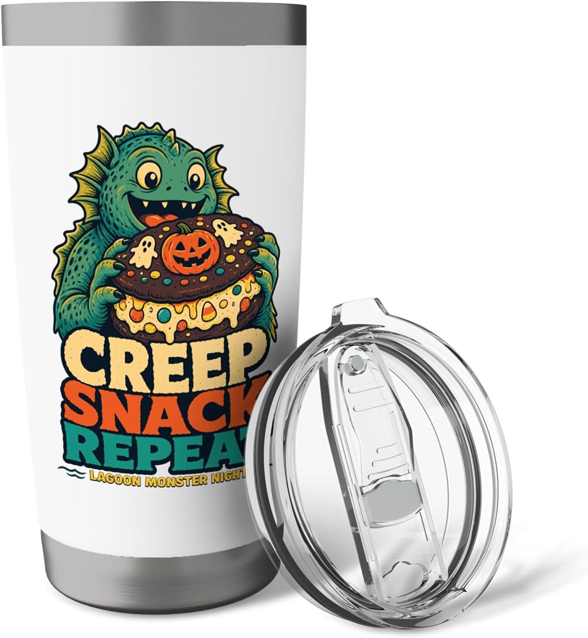 Creep Snack Repeat Lagoon Monster Humor Stainless Steel Insulated Tumbler image 5