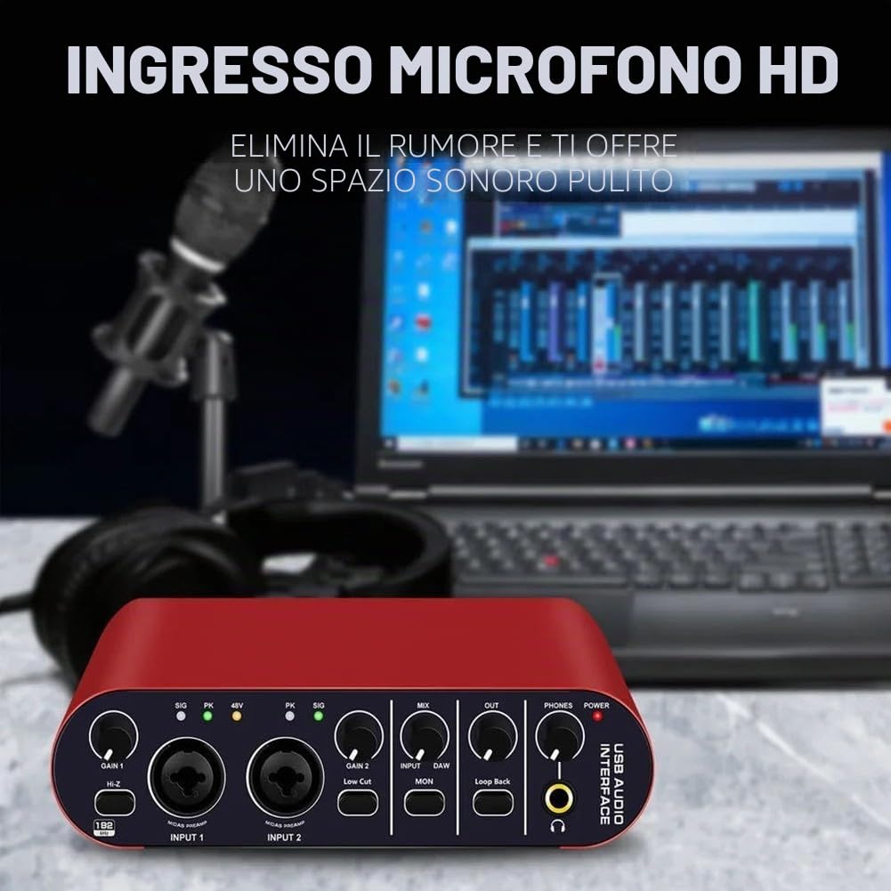 Interfaccia audio USB 24bit risoluzione 192kHz con loopback per streaming e registrazione in studio chitarra Scheda audio esterna compatta con build