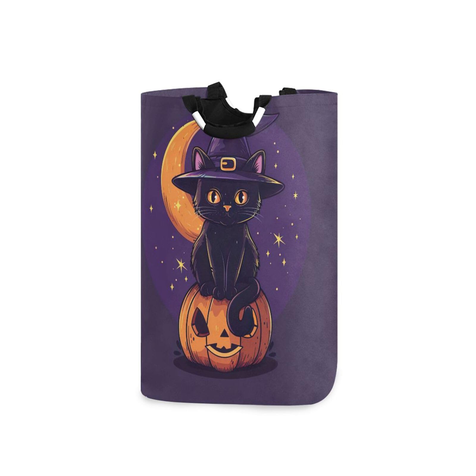 Jihqo Laundry Hamper Basket Halloween Cat Collapsible Nursery Storage Bin Waterproof Clothing Baskets for Home Bedroom Bathroom Washing Room