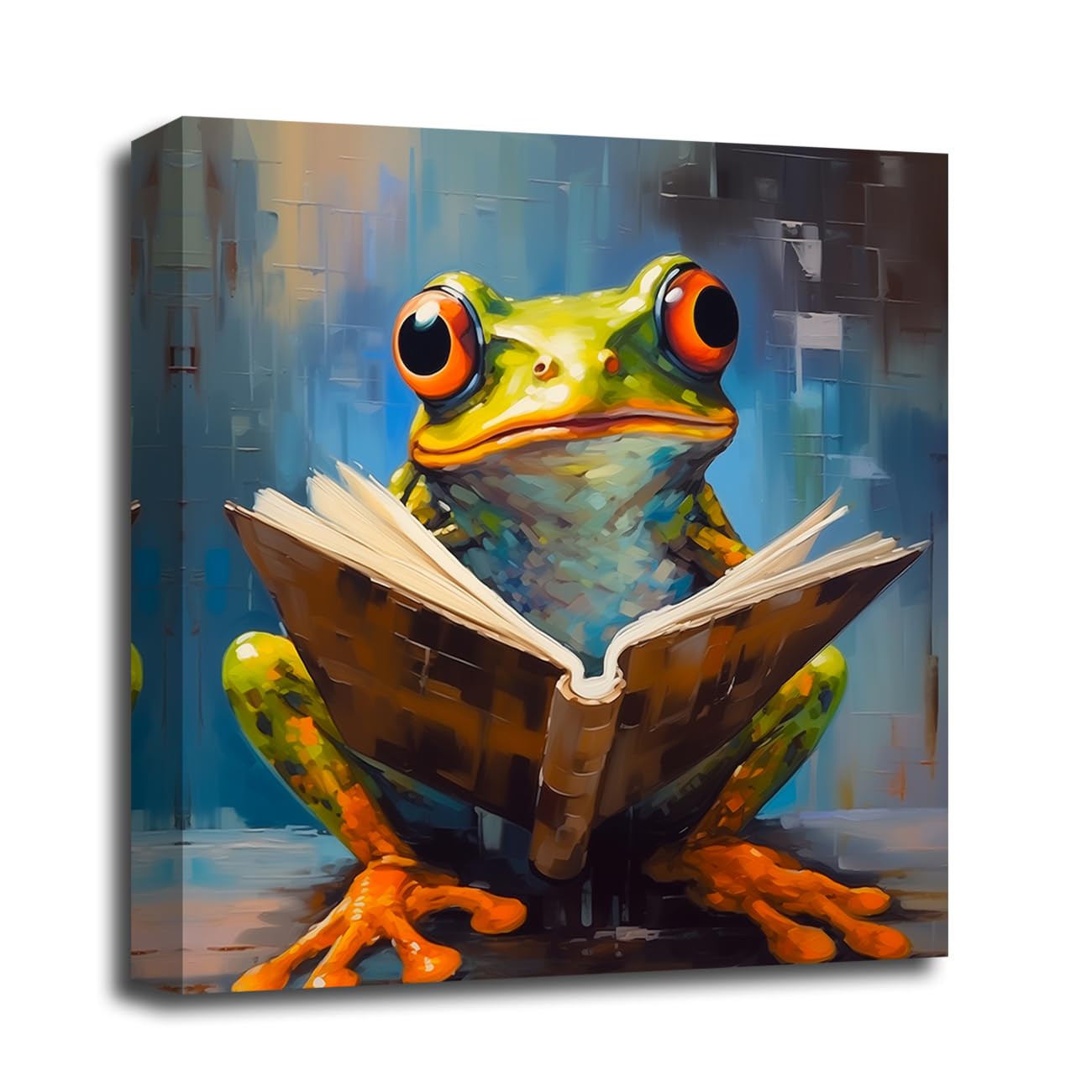 LMYSXAOZ Frog Wall Art Funny Reading Book Canvas Prints Graffiti Animals Portrait Picture Modern Artwork for Children's Room Decor Framed (Animal-4, 18.00"x18.00")