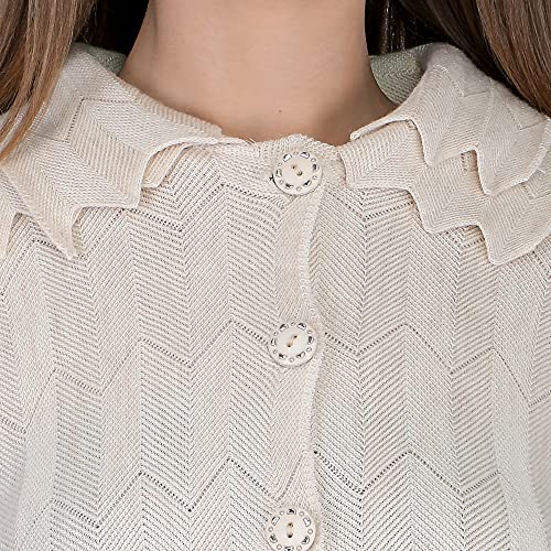 Image of LADY WILLINGTON Women Woolen Double Collar Daffodil Fabric Cardigan Winter Wear Pure Wool Cardigan for Women Free Size Long Cotty Warm Cardigans with Side Pockets