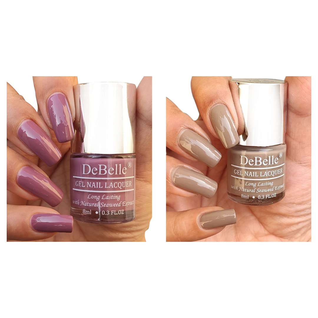 DeBelleNail Polish Fleur De Pearl combo gift set of 2 (Light Majenta & Light brown) - (Rakhi Gift)