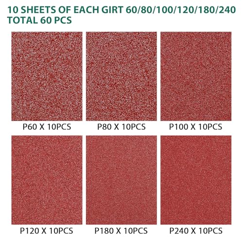 Image of HYCHIKA 60PCS Sander Sandpaper, Detail Sander Sandpaper Assorted 60 /80 /100 /120 /180 /240 Grits with 6 Holes for Wood Sanding, Fit HYCHIKA 140W Detail Electric Sander(Model Number: TX104)