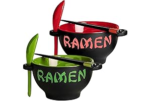 Ramen Lovers' Delight: Red & Green Ramen Noodle Bowl Set